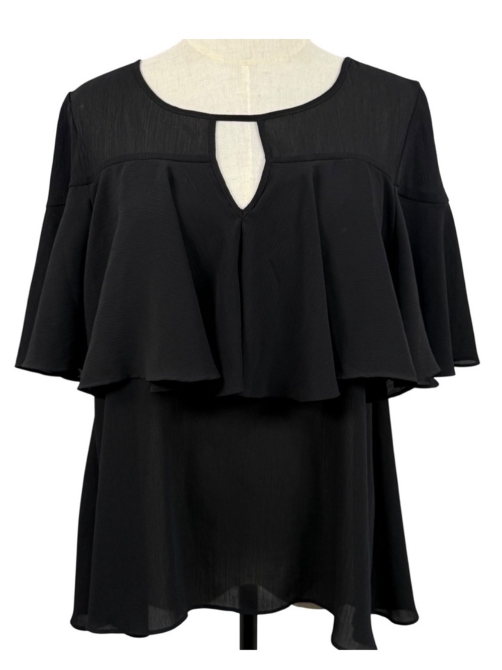 Jennifer Lopez size large Black Ruffle Keyhole Top